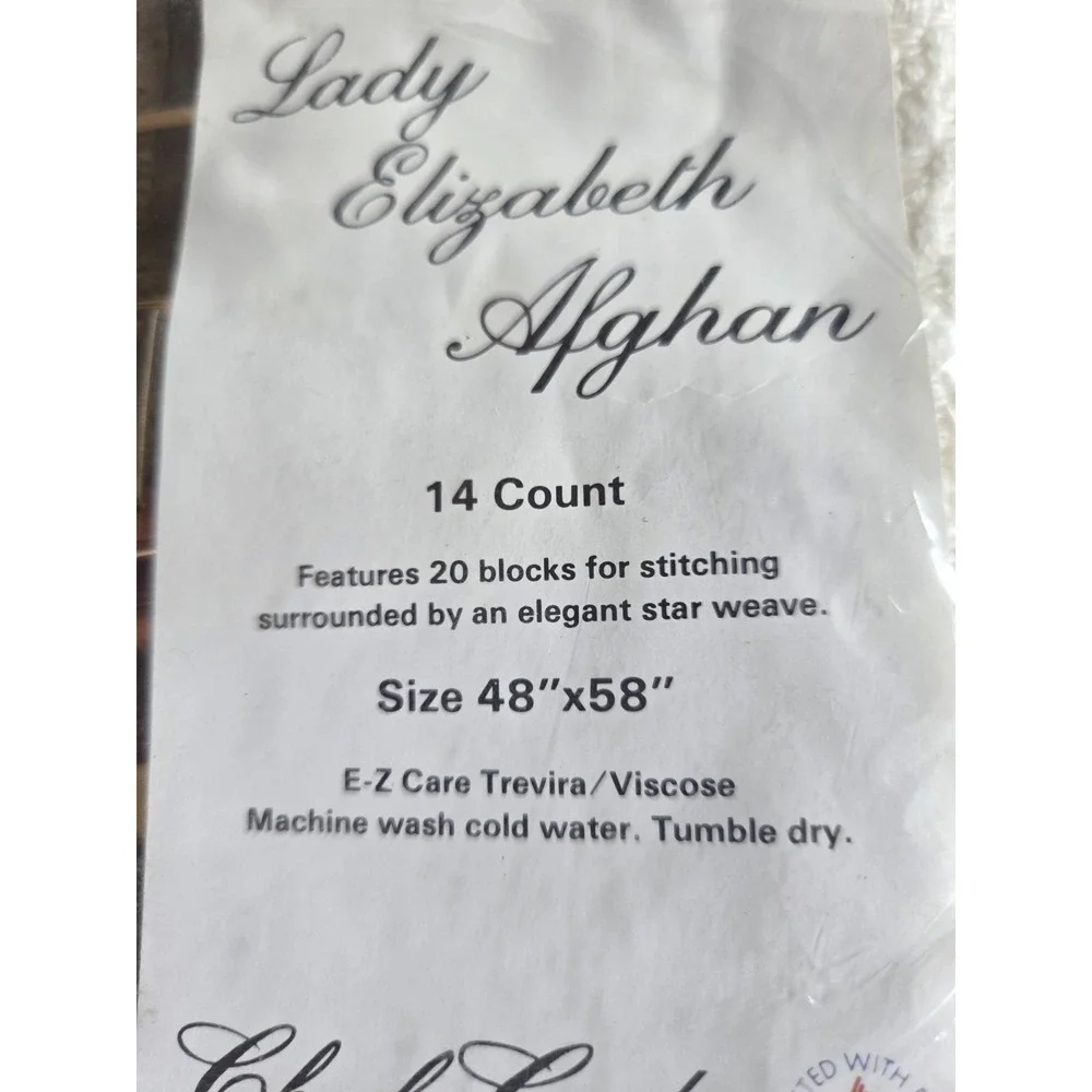 Charles Craft Lady Elizabeth Afghan 14 ct Cross Stitch Blanket Blank 48